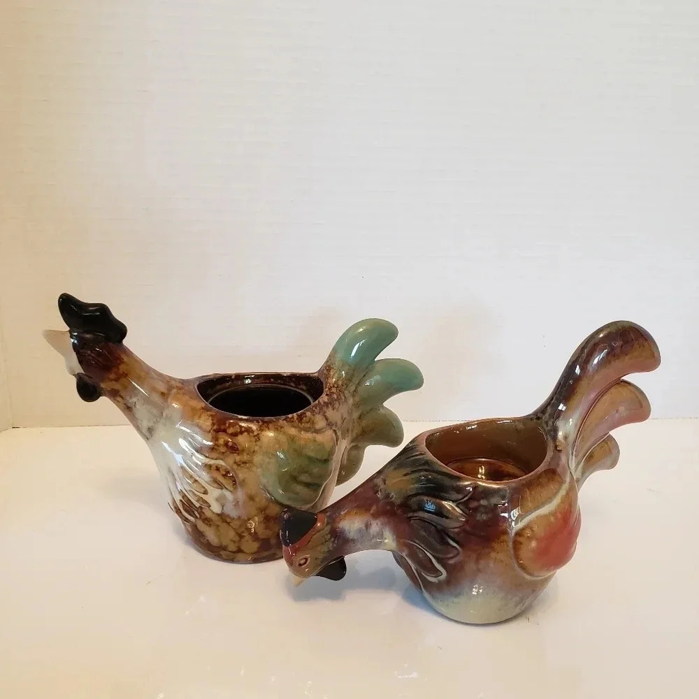 Yankee Candle set of 2 Ceramic Rooster/Chicken Candle Votive/Tealight Holders.
